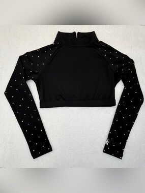 Rebel Athletic Black Crystal Rhinestone Long Sleeve Crop Top Adult Medium AM